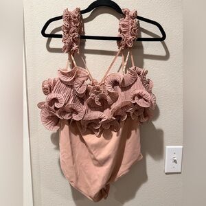 Free People Ruffle Bodysuit in Dusty Rose